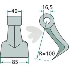 Hammerhoved 16,5 mm M07400950R, perfekt til præcisionsarbejde i landbrug.
