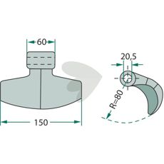 Hammerhoved 60/150mm med hul på 20,5mm, ideel til tung jordbearbejdning.