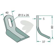 Y-skær 40X80mm med specielt hul 13X26mm, tilpasset avanceret jordbearbejdning.