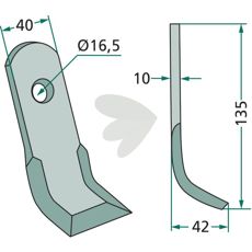 Y-skær Maletti 40X135mm med 16,5mm hul, perfekt til Kverneland-apparater.