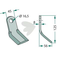 Y-flail Tortella til Nobili og Kuhn med 16,5mm hul, effektiv til tunge belastninger.