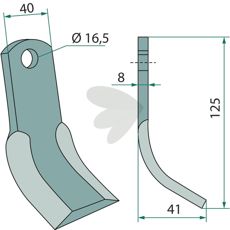 Y-flail Nobili 40X125mm med hul 16,5mm, robust og holdbar til landbrug.