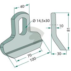 Kuhn slagkniv med hul 14,5X30 mm, perfekt til effektivt arbejde i marken.