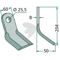 Y-hammer 60X204mm med hul 25,5mm, ideel til arbejde med landbrugsmaskiner.