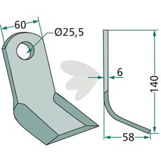 Y-hammer Procomas med hul 25,5mm, perfekt til forskellige landbrugs- og byggemaskiner.