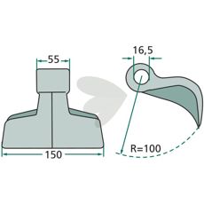Hammerflage 55/150mm med hul 16,5mm, perfekt til effektiv maskinoperation.