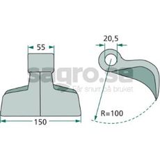 Hammerflage 55/150mm med hul på 20,5mm, perfekt til forskellige arbejdsopgaver.