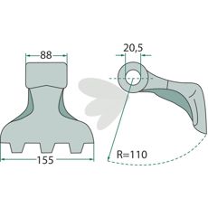 Hammerflage 88/155mm, ideel til professionelt brug med et hul på 20,5mm.
