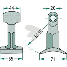 Hammerhakke 44/55mm med hul på 20 mm, alsidig til forskellige projekter.