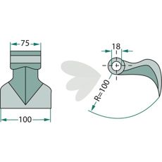 Hammerhakke 75/100mm med hul på 18 mm, smidig til forskellige job.