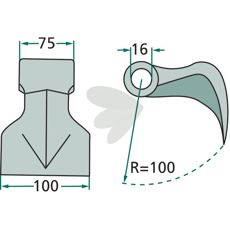 Hammerhakke 75/100mm med 16mm hul, effektiv og holdbar til brug.