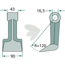 Hammerhakke 43/90mm med hul 16,5mm, praktisk til mange anvendelser.