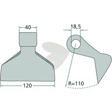 Hammerhakke 40/120mm med hul på 18,5 mm, fleksibel til forskellige behov.