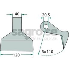 Hammerhakke 40/120mm med hul 20,5mm, holdbar og pålidelig til brug.
