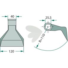 Hammerhakke 40/120mm med hul 25,5 mm, perfekt til professionelt brug.