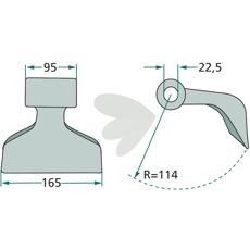 Hammerhakke 95/165mm med 22,5mm hul, perfekt til effektivt arbejde inden for landbrug og byggeri.