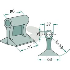 Hammerhakke 80/71mm med 26mm hul, fremragende til tunge opgaver inden for landbrug og byggeri.