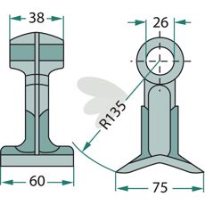 Hammerslag 38/60mm med 26mm hul, perfekt til kompakte rum inden for landbrug og konstruktion.