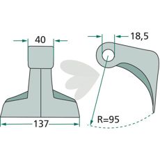 Hammerslag 40/137mm med 18,5mm hul, perfekt til alsidig anvendelse inden for byggeri og landbrug.