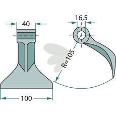 Hammerslag 40/100mm med 16,5mm hul, ideel til præcision og styrke i byggeri og landbrug.
