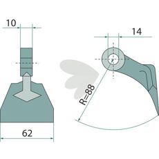 Hammerflange 10/60 mm med 14 mm hul, ideel til forskellige landbrugsredskaber.