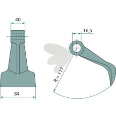 Hammer slag 40/84mm med 16,5mm hul, ideel til landbrugsudstyr.