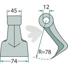 Hammer slag 45/74mm med 12mm hul, perfekt til bygge- og landbrug.