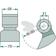 Hamreslag 58/70mm, holdbar konstruktion med 31mm hul.