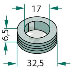 Elastisk afstandsskive med målene 32,5x6,5x17 mm, til brug i forskellige anvendelser.