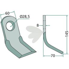 Y-klinge Sauerburger 60X145 mm med hul på 28,5 mm, ideel til robuste maskiner.