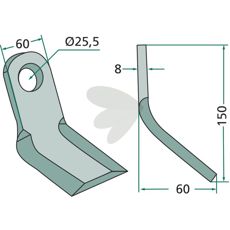 Y-klinge fra Sauerburger med hul på 25,5 mm, effektiv til landbrugs- og maskinanvendelser.