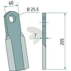 Slagkniv fra Seko med hul på 25,5 mm, ideel til effektiv skæring i jordbehandling.