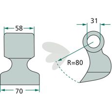 Hammerklinge Agrimaster med målene 58/70 mm og hul på 31 mm for kraftige præstationer.