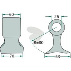 Hammerklinge 60/70 mm med 26 mm hul, designet til høj ydeevne inden for landbrug.