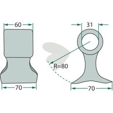 Hammerklinge med målene 60/70 mm og hul på 31 mm, konstrueret for holdbarhed og effektivitet.