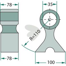 Hammerkniv 78/78mm med hul 35mm, perfekt til landbrugsudstyr.