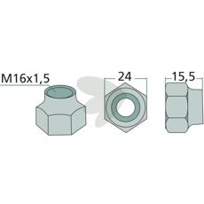 M16x1,5 mm møtrik, perfekt til sikre og holdbare fastgørelser.