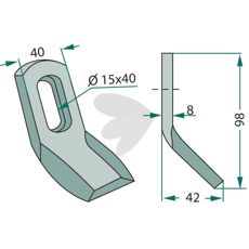 Twose Y-flail S.M.A. med hul 15X40mm, perfekt til robuste maskiner.