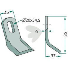 Y-flail Seppi med hul 20X34,5mm, robust og pålidelig til anvendelse.