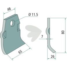 Slagkniv Spragelse med Mica, hul 11,5 mm, perfekt til maskiner i landbrug.