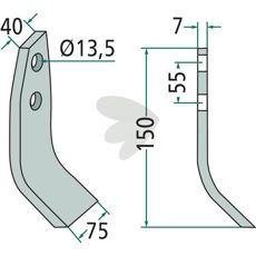 Slagkniv Taarup 75X150mm med hul 13,5 mm, effektiv og slidstærk.