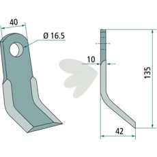 Y-slag Tierre 40X135mm med hul på 16,5mm, ideel til finere jordbearbejdning.