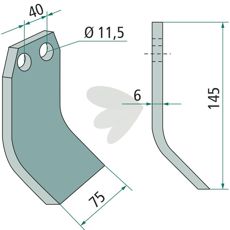 Ugeløse slagkniv med et hul på 11,5 mm, designet til præcision i landbrugsarbejde.