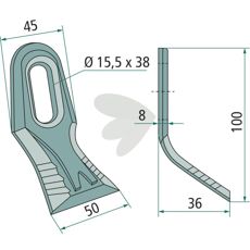 Kuhn Y-slag med hul på 15,5X38mm, ideel til landbrugsapplikationer.
