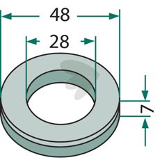 Skive 28x48x7mm, ideel til sikker fastgørelse af dele.