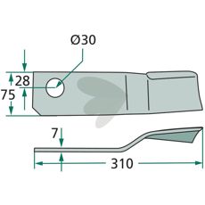 Votex slagkniv 75x310mm med hul 30mm til effektiv skæring.