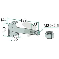 Skrue med møtrik M20 til sikker montering inden for landbrug og industri.