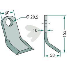 Y-hammer Zappator 60x155mm med hul 20,5mm, perfekt til agrar brug.