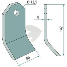 Slagkniv OMARV 80x142mm med hul 12,5mm, holdbar og effektiv i brug.