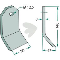 Slagkniv OMARV 80X140mm, hul 12,5mm, perfekt til kraftig håndtering i agrare operationer.